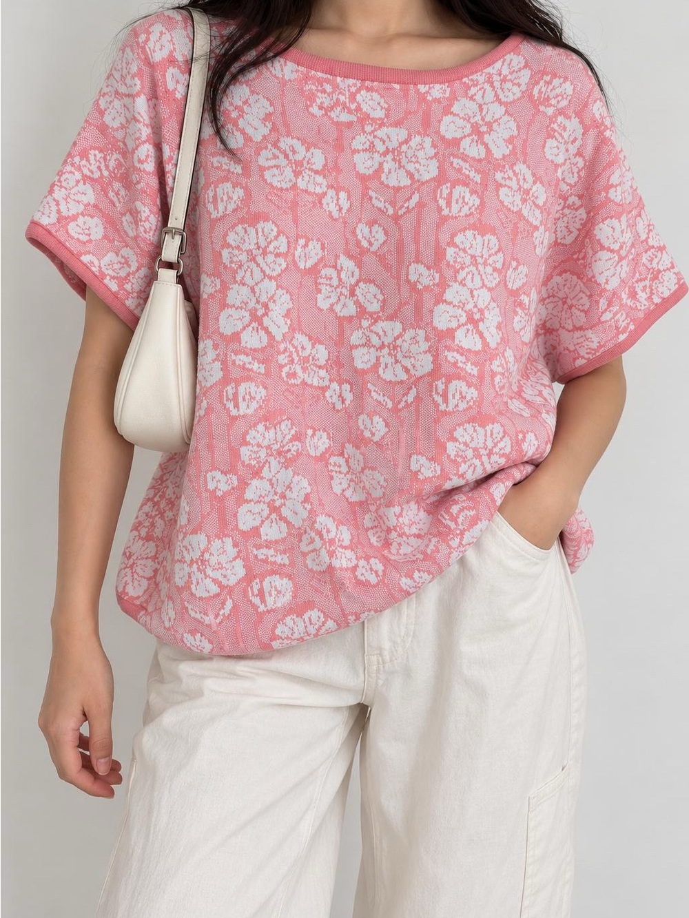 Cynthia Rowley Coral White Floral Knit Top Size XL